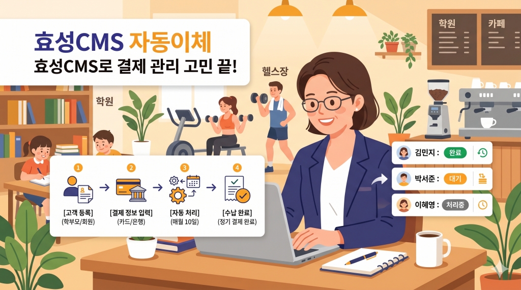 효성CMS 자동이체 4단계 작동 플로우 다이어그램