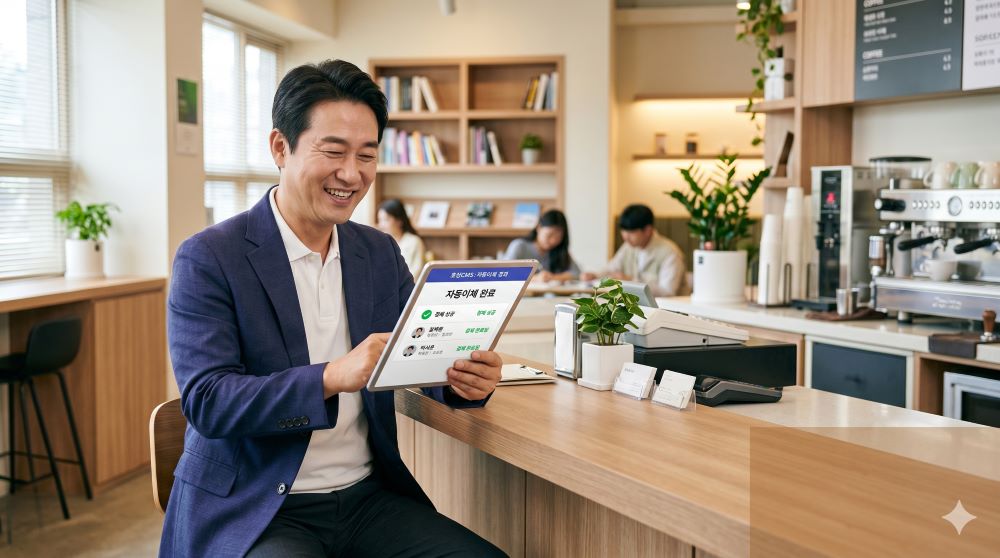 효성CMS 비대면 가입 절차 상담을 받는 사장님