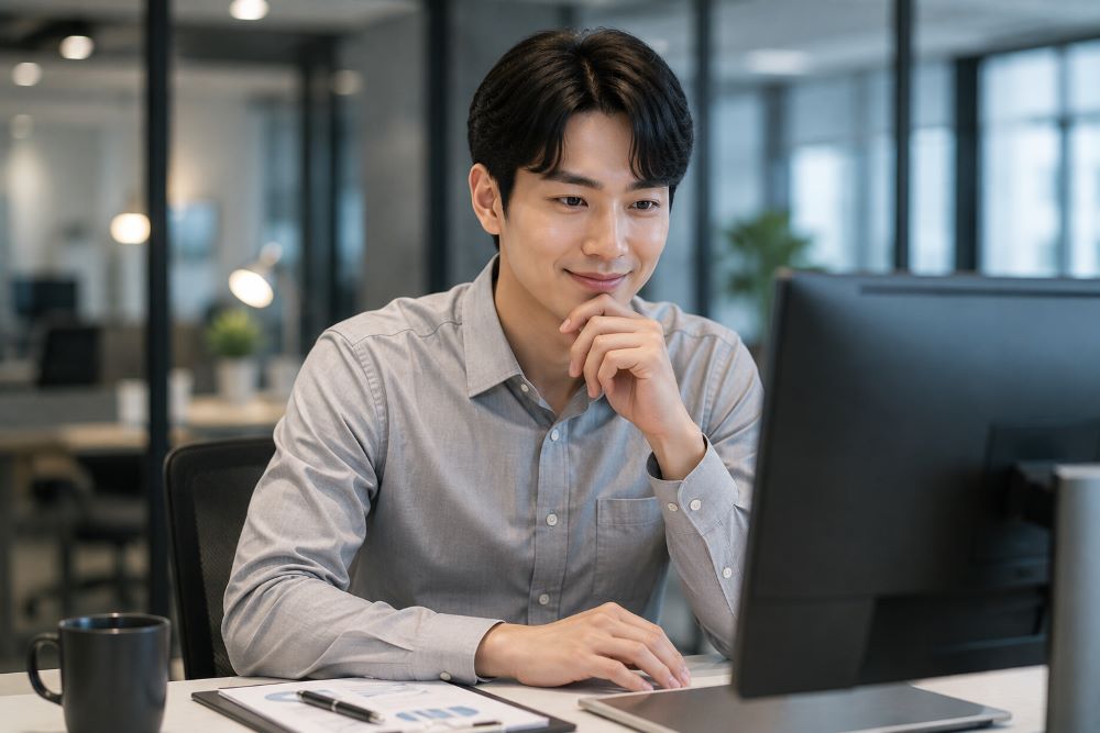 가상계좌 입금 현황을 확인하는 담당자 얼굴과 상반신