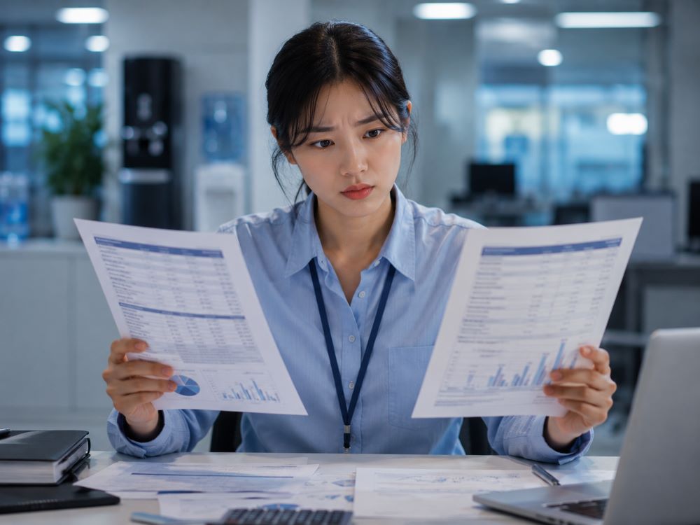 계좌이체 카드결제 비교 자료를 검토하며 결정을 고민하는 담당자